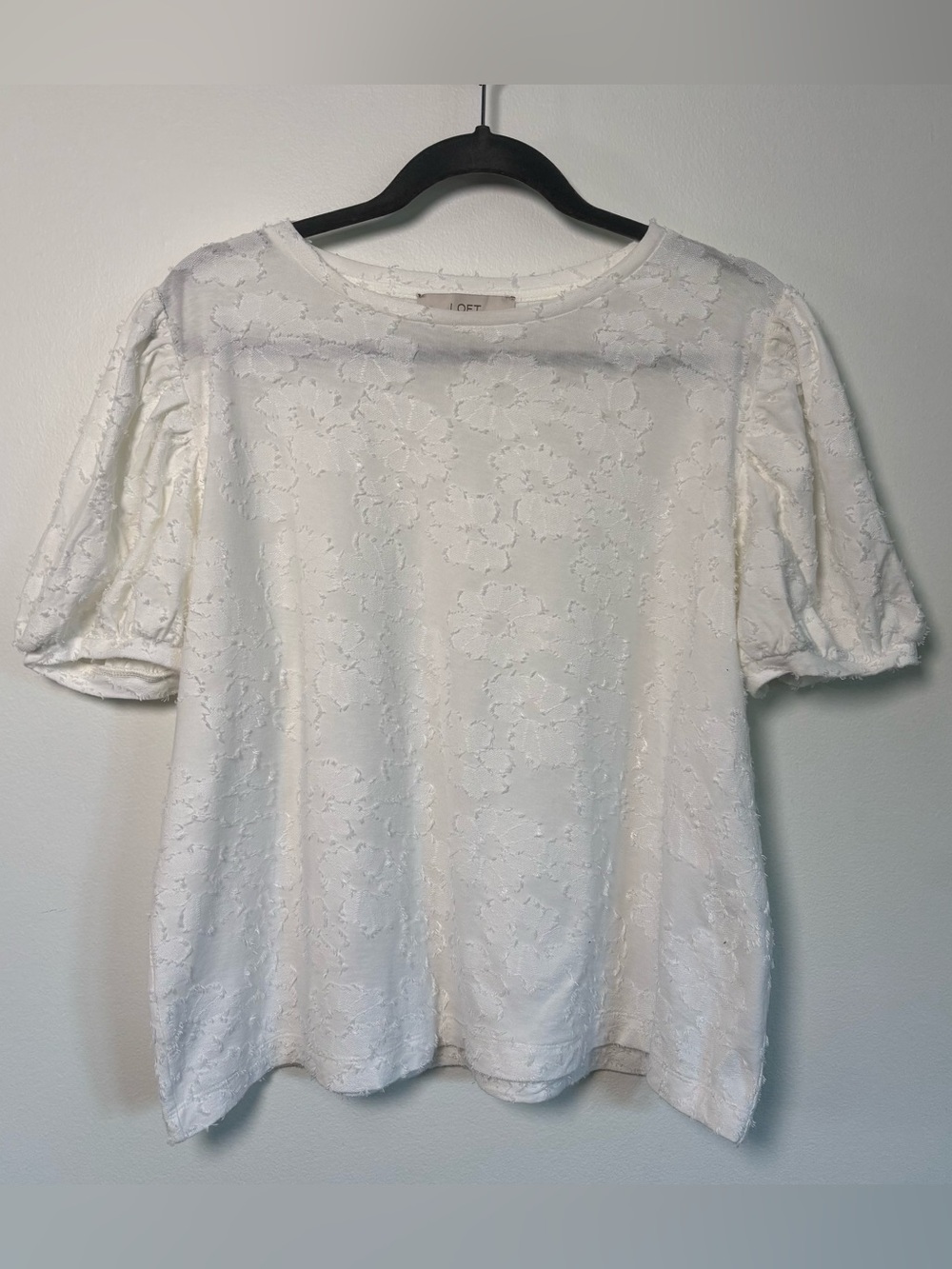 LOFT White Textured Puff Sleeve Short Sleeve Top - XL